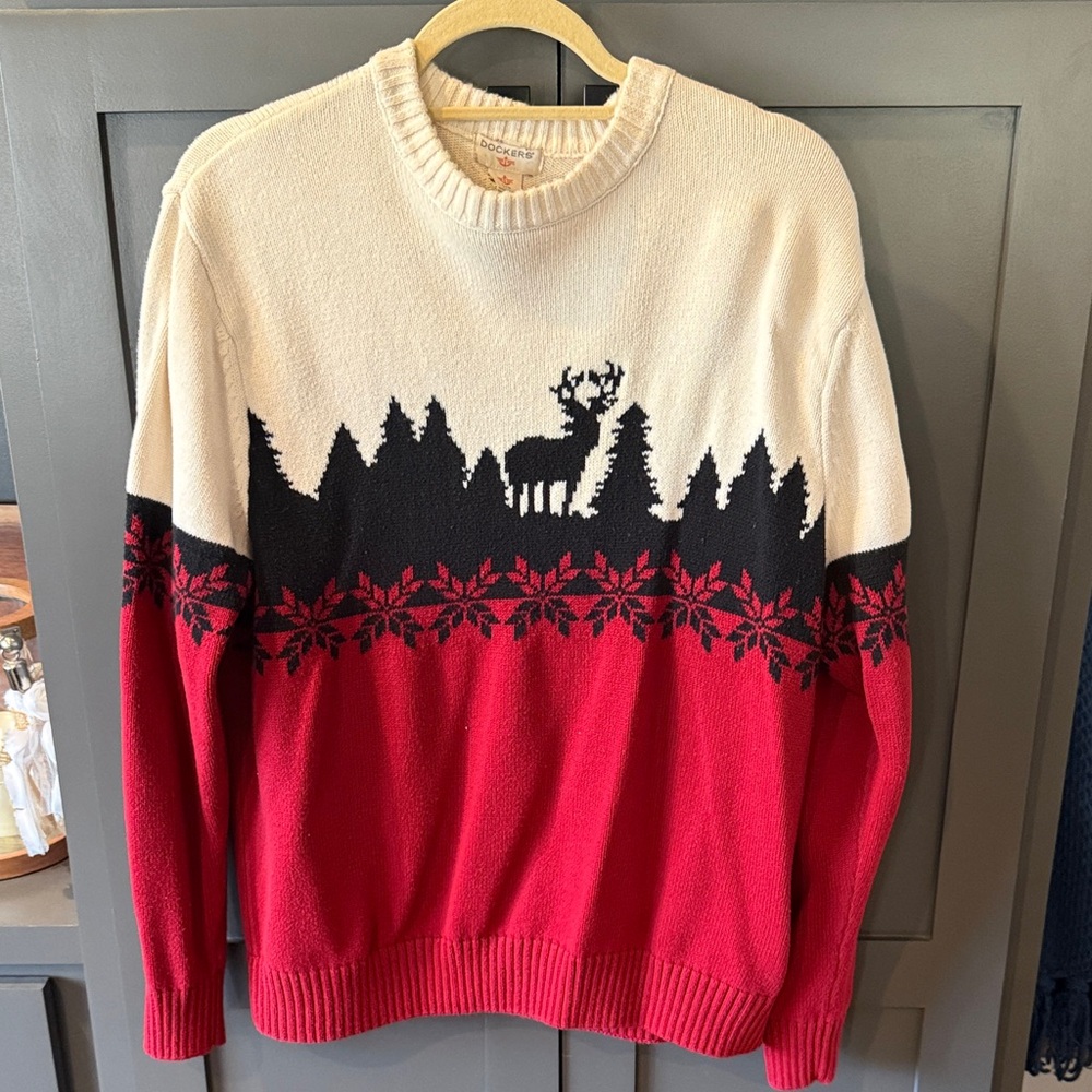 Dockers Red and Cream Crewneck Sweater